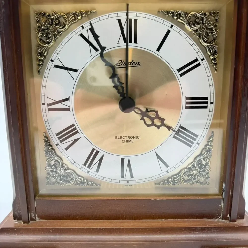 Vintage Linden Electronic Chime Mantel Clock Model 7011 Quartz Wood Japan Tested